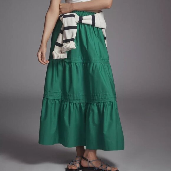 Anthropologie The Somerset Maxi Skirt Tiered Emerald Green Size 1X NWT Plus Size - Picture 4 of 5